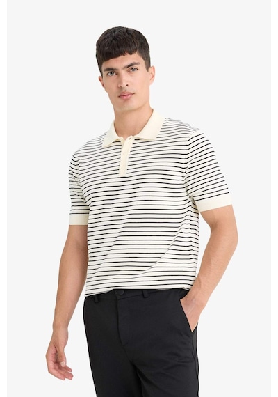 Defacto Standart Fit Polo Yaka Çizgili Triko Kısa Kollu Tişört F2729ax25aubk27 Siyah