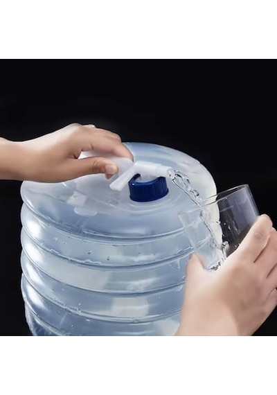 15 Lt Katlanabilir Musluklu Su Bidonu, Plastik Piknik Kamp, Çeşmeli Su Torbası, Akordeon, Şeffaf,