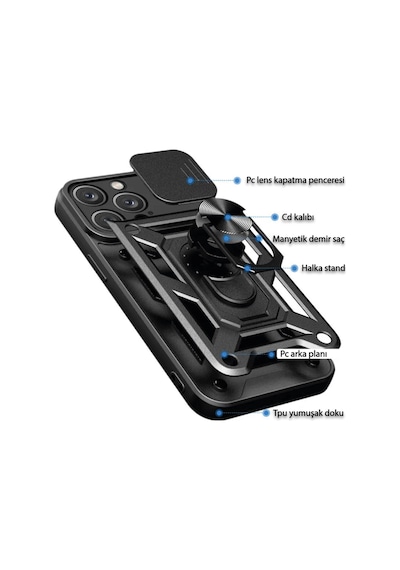 Apple Uyumlu iPhone 16 Pro Max Kılıf Kamera Koruma Sürgülü Şık Pars Tank Sert Silikon Kapak Siyah