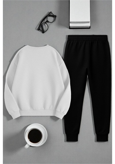 Uyguntarz Unisex Today İs The Perfect Tasarım Basklı Bisiklet Yaka Sweatshirt - 2'li Eşofman Takımı Gri