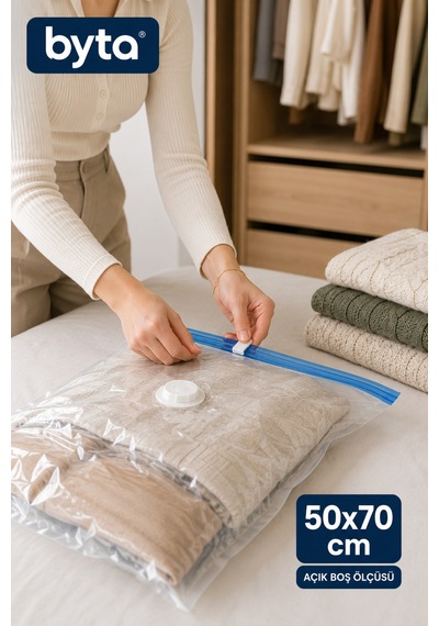 Vakumlu Hurç Poşeti 50x70 Cm Vakum Torbası Yer Tasarruflu Saklama Poşeti Şeffaf