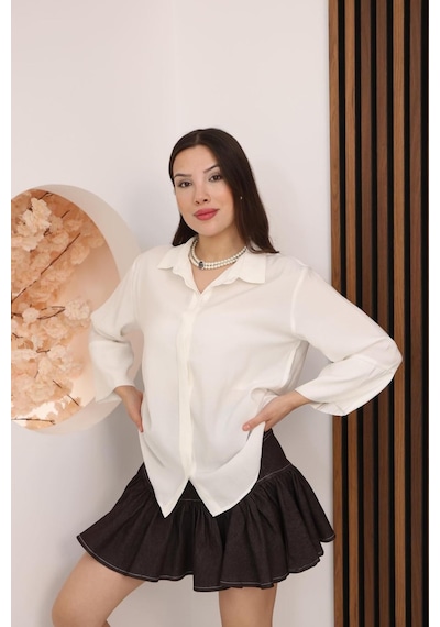 Kadın Slim Fit Dar Kesim Vücuda Oturan Uzun Kollu Beyaz Gömlek