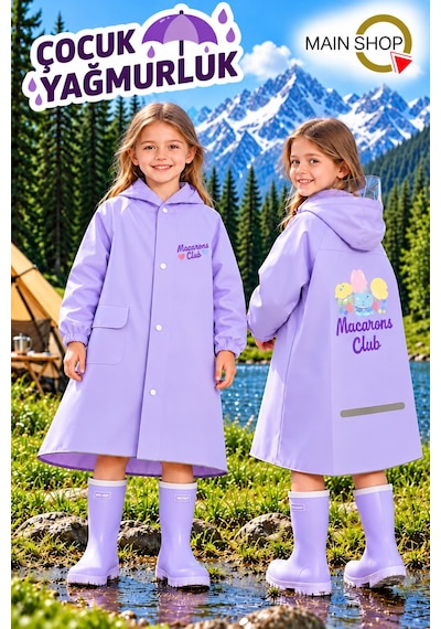 Mainshop Şeffaf Siperlikli Çıtçıtlı Ve Fermuarlı Taşıma Çantalı 4 Renk Çocuk Yağmurluk Mor