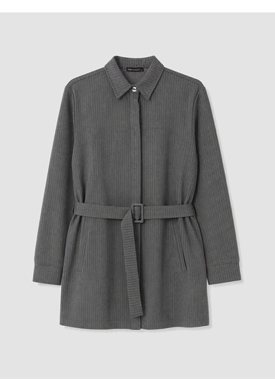 Lcw Modest Gri Çizgili Kuşaklı Kadın Gömlek Tunik