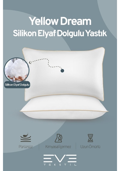 Eve Tekstil 4 Adet Yellow Dream Serisi Fermuarlı Antialerjik Silikon Elyaf Dolgulu Yastık 50x70cm 1200gr