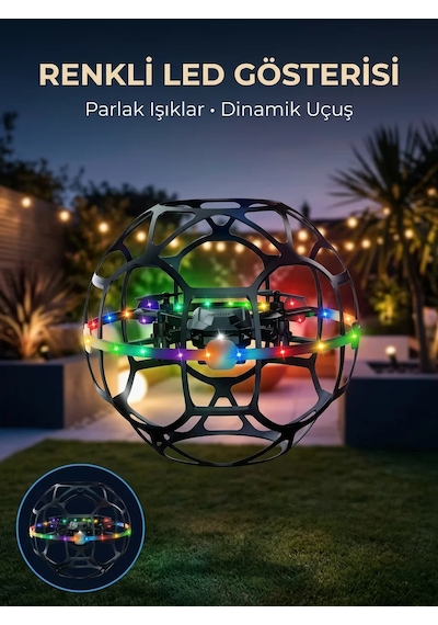 Şarjlı Futbol Topu Tasarımlı Mini Drone Led Aydınlatmalı Akıllı