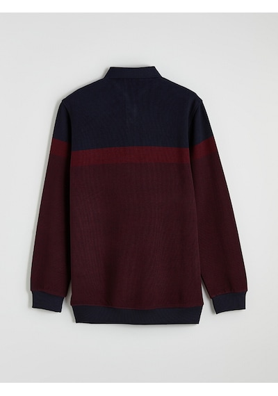 Lcwaıkıkı Classic Bordo Polo Yaka Renk Bloklu Erkek Sweatshirt