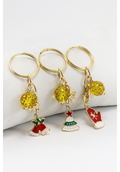 Gold Halkalı Renkli Yılbaşı Temalı Anahtarlık, Hediyelik Christma