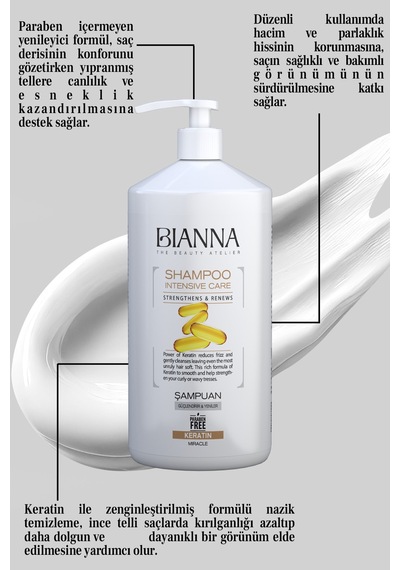 Keratin Özlü Ve Parabensiz Güçlendirici Ve Yenileyici Saç Bakım Şampuanı Büyük Boy - 1000ml Saçşampuan