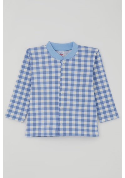 Breeze Erkek Bebek Pijama Takımı Ekose Desenli Önden Çıtçıtlı 4 Ay-1 Yaş, Mavi