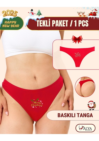 Alya Underwear Yeni Yıl Temalı Baskılı String, Kırmızı Tanga Külot Aşk Tanrısı Tekli Paket Kırmızı Mc Baskılı
