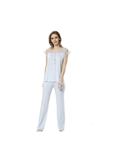 Türen 3197 Dantelli Pijama Takımı - Mavi Mavi