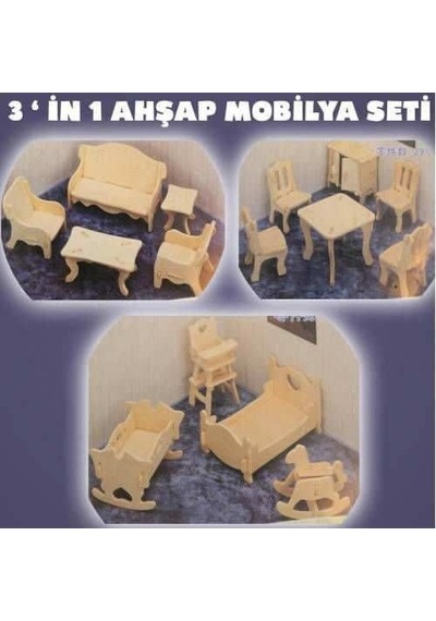 3'İn 1 Boyanabilir Ahşap Oyuncak Mobilya Seti 75 Pcs Ahşap Maket