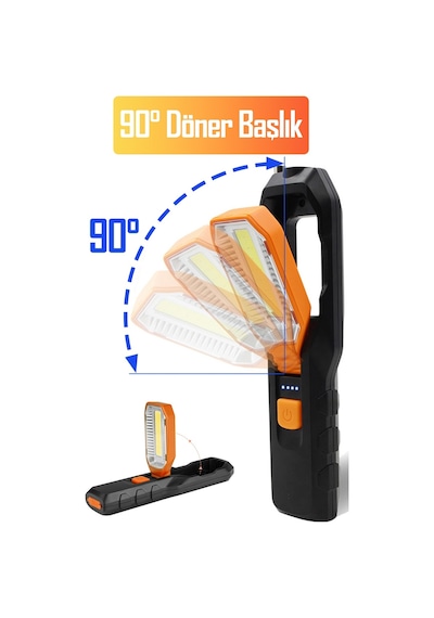 El Feneri 4 Modlu 90 Akrobat Led Çalışma Işığı İş Lambası Darbeye Dayanıklı Mıknatıslı Fener 8w Turuncu