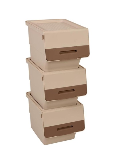 Mt07 Organızer Tekerlekli Eşya Ve Erzak Kutusu 3katlı 3x12 Lt Kahve+krem Kahve+krem