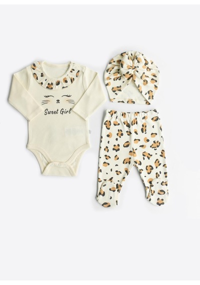 Kitikate Organik Leopar 3'lü Takım Natural Krem