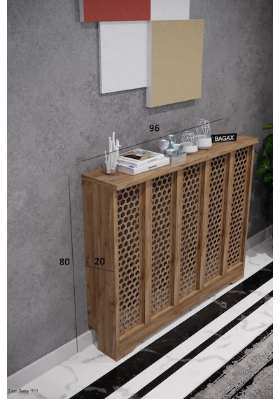 Dekoratif Petek Dolabı Kalorifer Peteği Kapatma Ünitesi Modern Tasarım İç Ölçü 96 Cm Dış Ölçü 100 Cm Petek 96 Çam D6