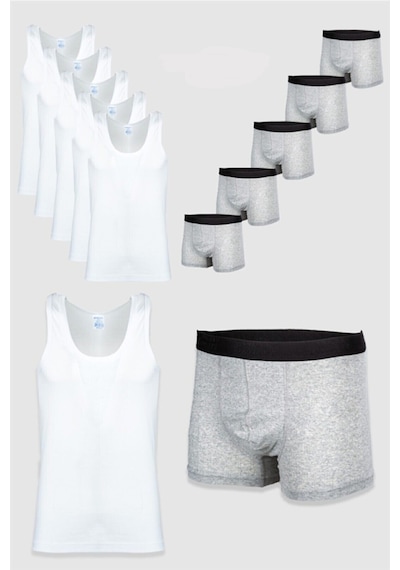 Nacar Store 5'li Erkek Pamuklu Likralı Atlet Boxer Takımı Gri
