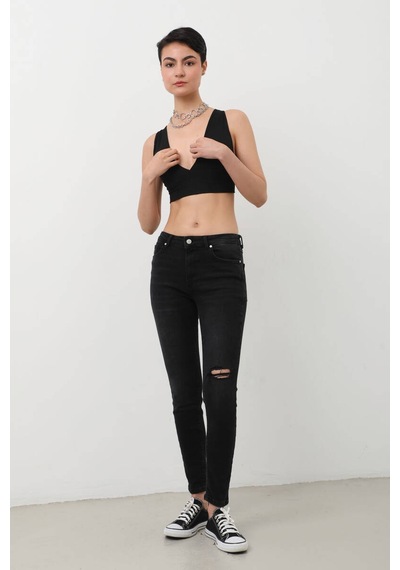 Kadın Skinny Fit Esnek Pantolon Siyah 001