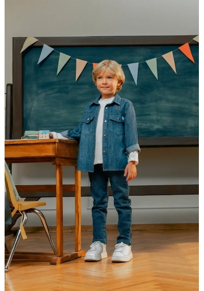 Minycenter Erkek Çocuk Cepli Denim Gömlek Mnt25e205 Mavi