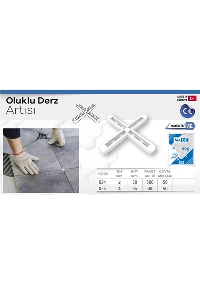 Made Oluklu Derz Artısı 3 Mm. - 500 Adet