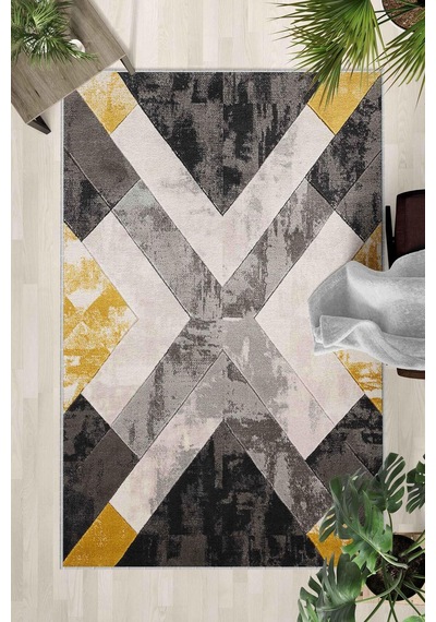Kaymaz Taban Yıkanabilir Halı Mutfak, Salon, Yatak Odası İçin Modern Dijital Baskı Halı Slnhalı26 - 0087 Çok Renkli