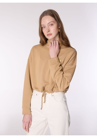 Mustang Bej Kadın Dik Crop Baskılı Sweatshirt M4wl-swt-1006