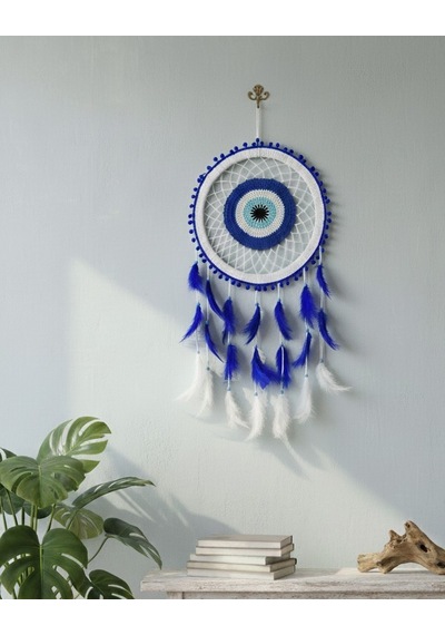 Evil Eye Nazar Boncuğu Dream Catcher - Tüylü Duvar Dekoru Koruma Ve Şans Getiren Rüya Kapan