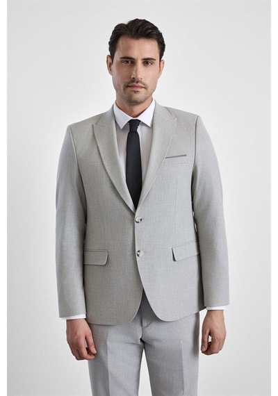 Süvari Gri Slim Sivri Yaka 6 Drop Takım Elbise Tk1020000357-s05