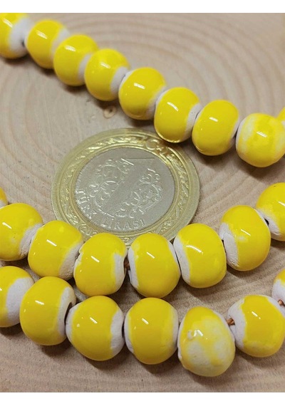 Sarı Renk Sırlı Seramik Boncuk Dizi 8-9mm/28cm 54270 Çok REnkli