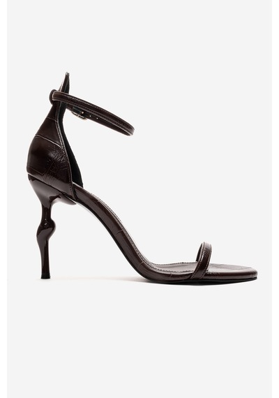 Luvishoes Yelena Kahverengi Baskı İnce Bantlı Kadın Topuklu Ayakkabı