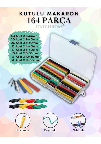 Zauss 140-164-530-750 Parça Heat Shrink Makaron Isıyla Daralan Kablo Tamir Seti 140 Parça