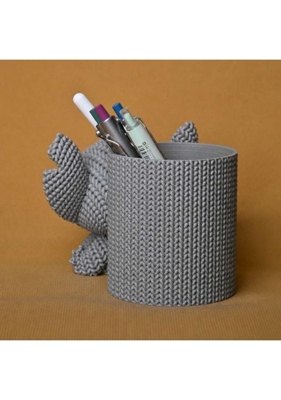 3d Baskı Knitted Kalemlik - Sevimli Karakterli Masaüstü Kalem Organizeri-gri Diğer