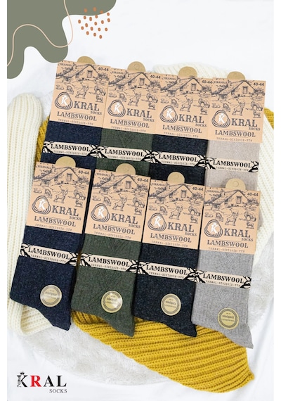 Kral Socks 8'li Kışlık Thermal Etkili Ince Örgülü Çorap, Lambswool Yünlü Kuzu Yünlü Asorti