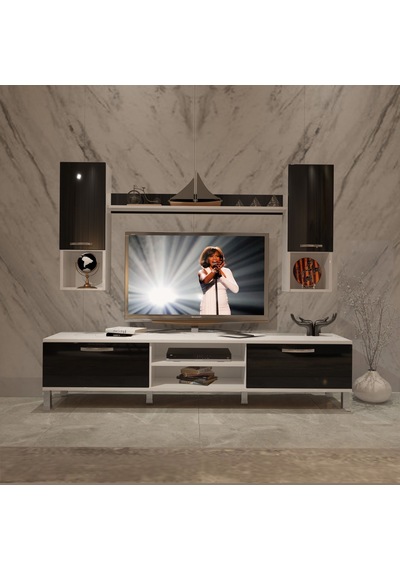 Decoraktiv Eko 5da Slm Dvd Krom Ayaklı Tv Ünitesi Tv Sehpası Beyaz - Siyah