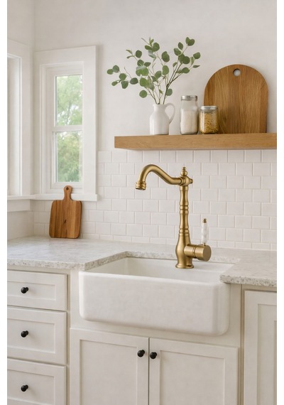 Rena Design Rustik Mat Gold Mutfak Evye Bataryasi Otantik Osmanli Prinç Gövde Vintage Tasarim Mat Altin