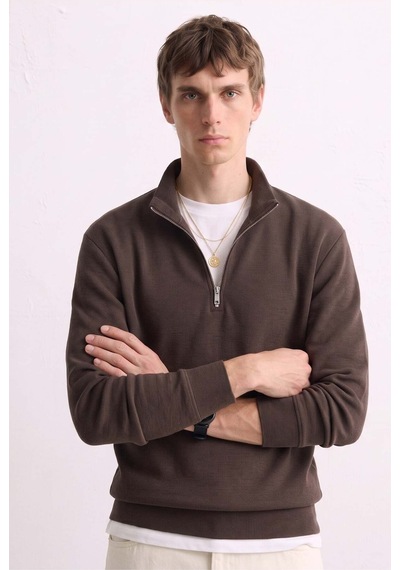 Barrels And Oıl Erkek Yarım Fermuarlı Dik Yaka Sweatshirt - Kahve M.kahve M.kahve