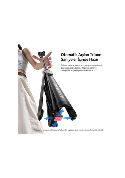 Ulanzi Mt-44b 150cm 2 İn 1 Otomatik Açılan 4 Ayaklı Selfie Monopod Tripod Siyah - S056