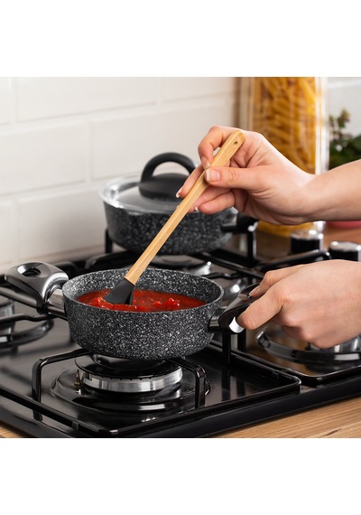 Porsima 4399 4 Parça Kaçerola Sosluk Sütlük Mini Granit Tencere Sahan Seti Gri 14cm Gri