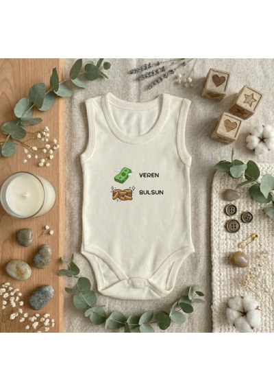 Babysena Para Veren Altın Bulsun Hediyelik Kız & Erkek Bebek Body / Zıbın Beyaz