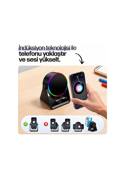 Soundpad 5ın1 - 5w - 2000mah Temas İle Ses Yükseltme - Telefon Stand - Usb-c Şarj Siyah İndiksiyon S Çok Renkli