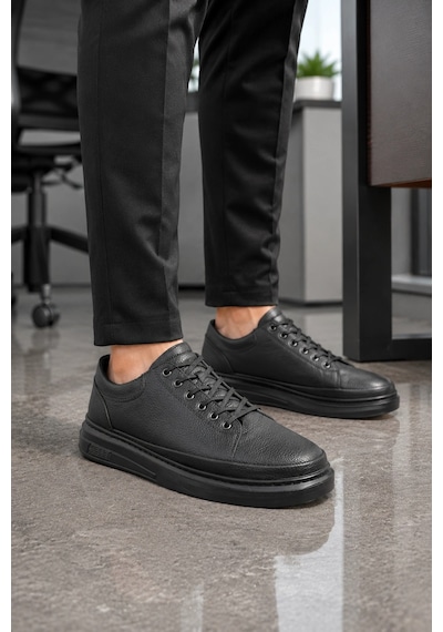Mevese Emirp Cilt Bağcıklı Erkek Sneaker Günlük Ayakkabı - Siyah