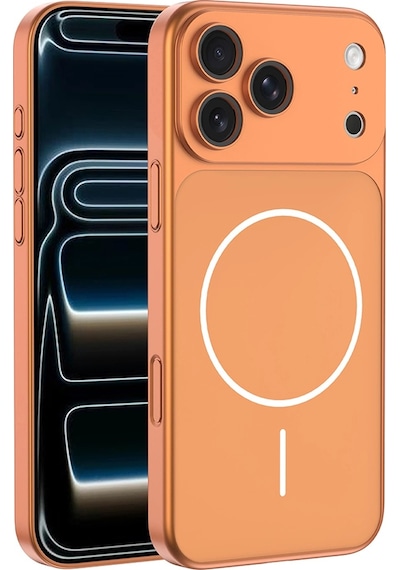 Apple, Uyumlu iPhone 17 Pro Max Kılıf Zore M-safe Şarj Özellikli Kamera Korumalı Spark Kapak Turuncu