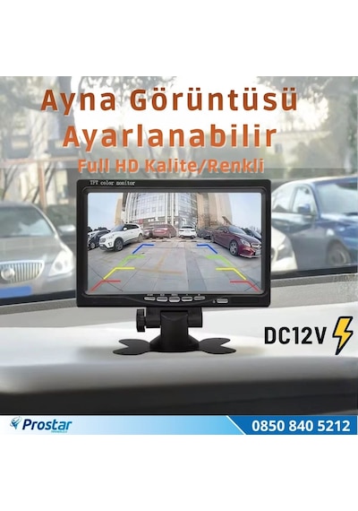7 İnç 2 Kanal Full Hd Ahd/analog Tak Kullan Araç Monitörü Ayna Görüntüsü Ayarlı + Park Çizgisi 12-24v