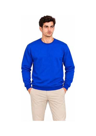 Erkek 2'li Bisiklet Yaka İçi Şardonlu 2 İplik Düz Uzun Kollu Regular Fit Sweatshirt - Mavi & Kırmızı Çok Renkli