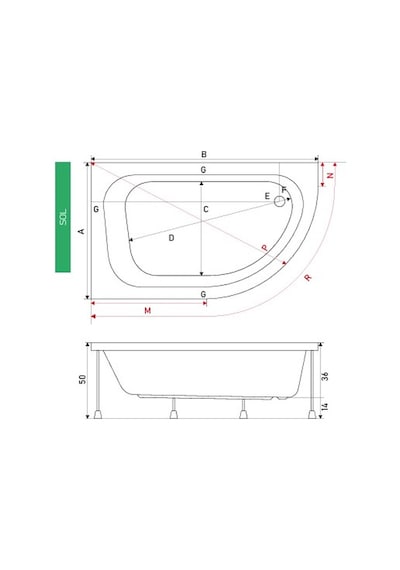 Shower 75X170 Stany Asimetrik Oval Küvet