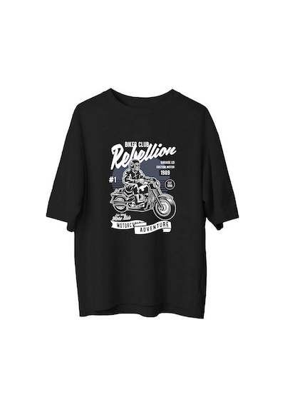 Paybuy Erkek Oversize Motosiklet Kültürü Baskılı Tişört Retro Biker Kulü