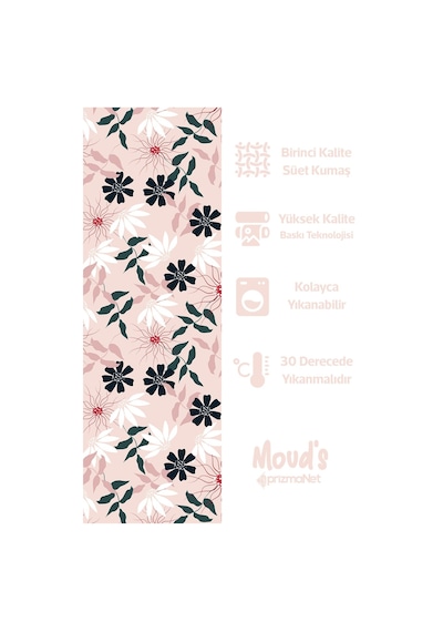 Mirror Flowers 4 Desenli Baskılı Süet Runner Masa Örtüsü