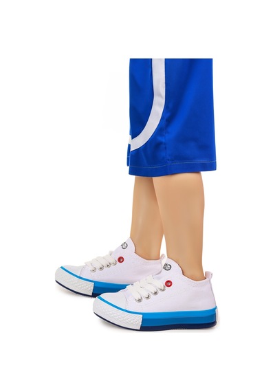 Kiko Kids Tinna Bağcıklı Erkek Bebek Keten Spor Ayakkabı Beyaz - Mavi