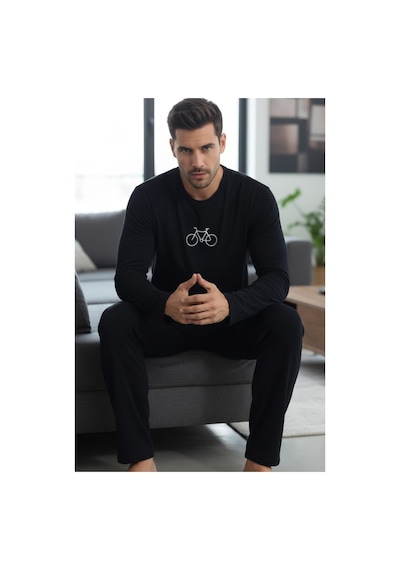 Siyah İnci Uzun Kollu Örme Erkek Pijama Takım 7795 Siyah